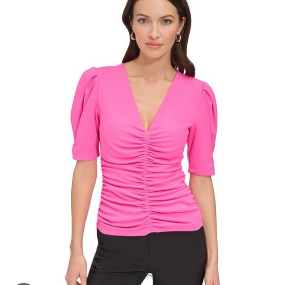 New York & Co Blue/White pinstripe Ruched Top - Picture 10 of 10